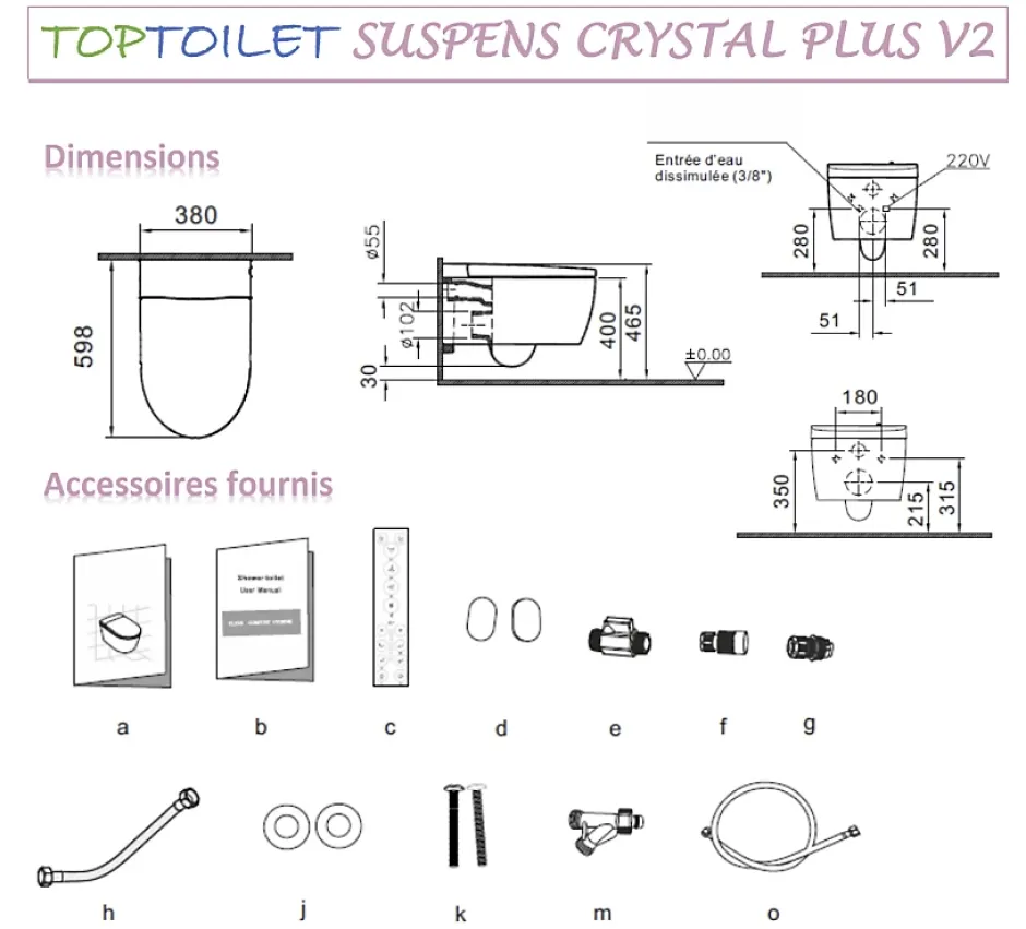 Toptoilet Wc Lavant suspendu Crystal Plus 2