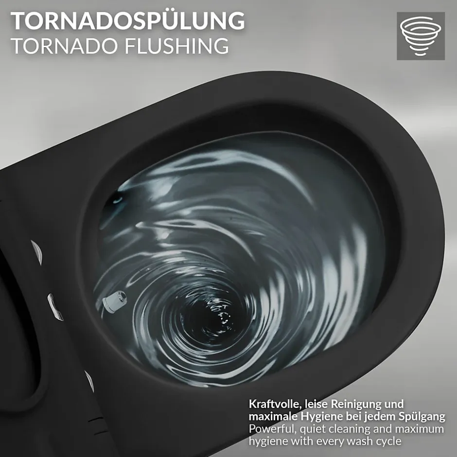 Luxebath WC suspendu chasse d'eau tornado fonction bidet noir mat avec siège Softclose