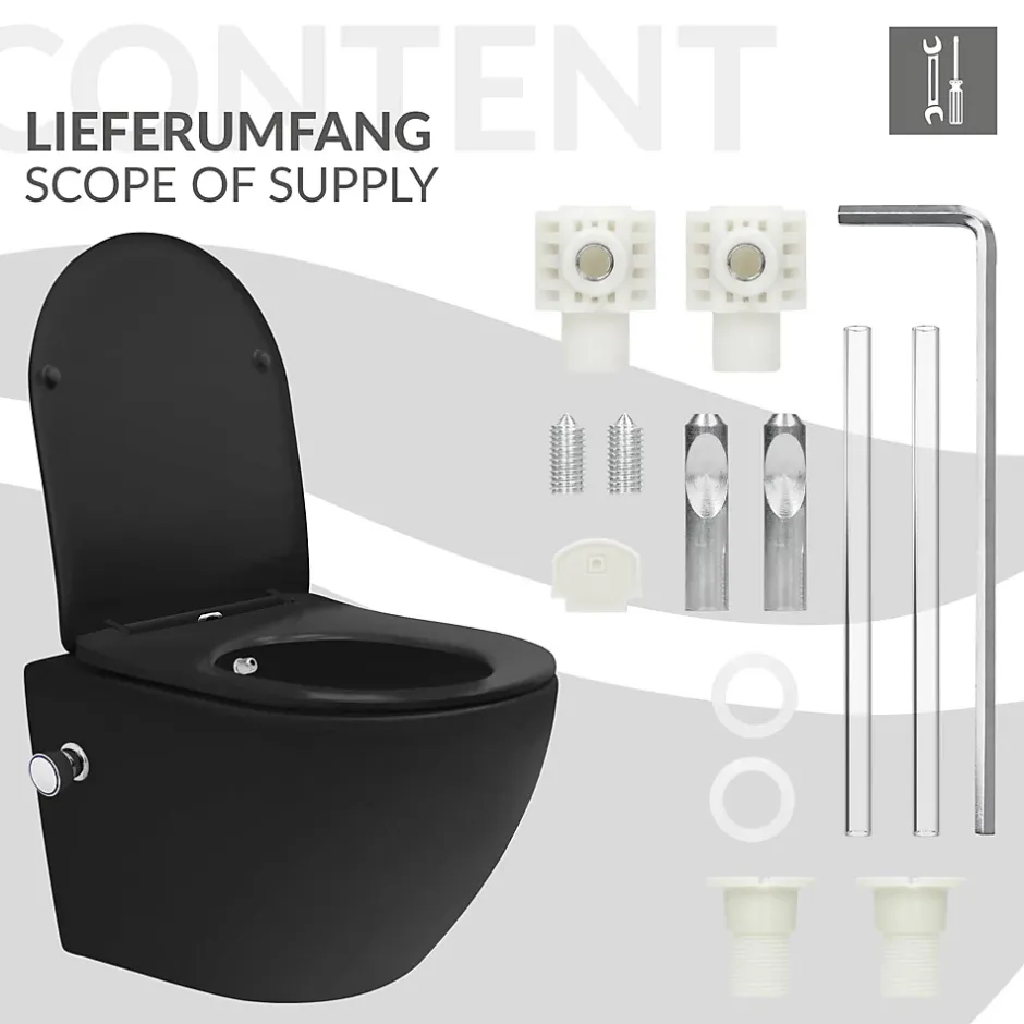 Luxebath WC suspendu chasse d'eau tornado nano fonction bidet noir mat Softclose