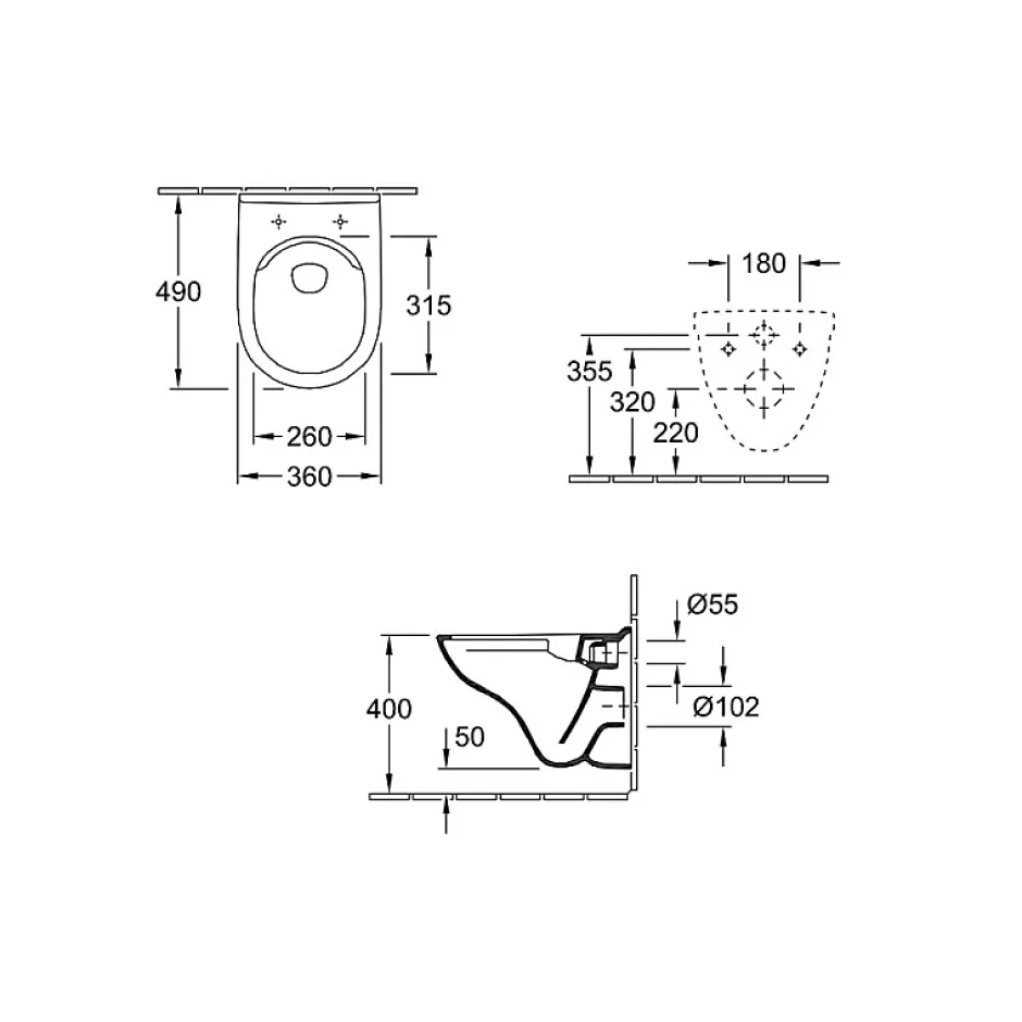 Villeroy & Boch WC suspendu compact sans bride O.novo VILLEROY ET BOCH 36 x 49 cm + abattant* Wc Suspendu