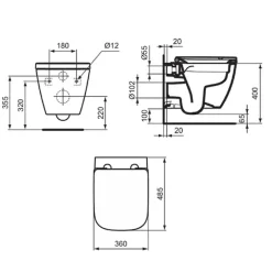 Ideal Standard WC suspendu compact sans bride I.Life S RimLS+ avec abattant frein de chute* Wc Suspendu