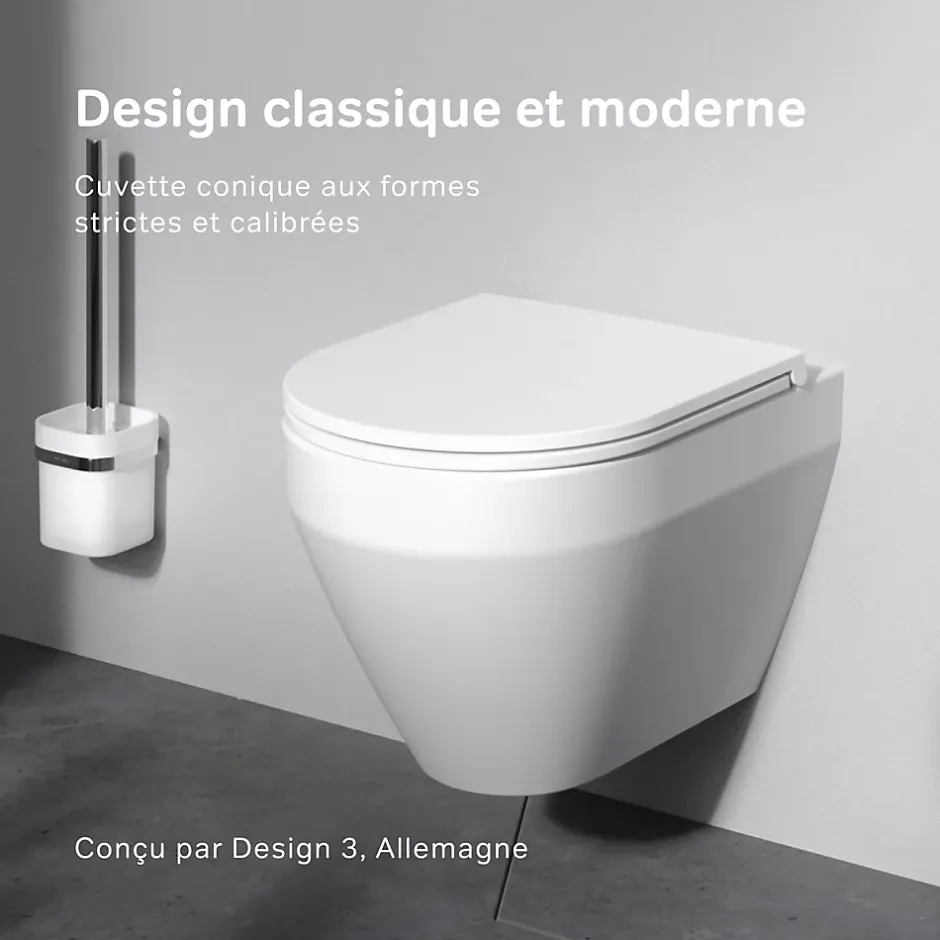 Am.Pm Europe WC suspendu céramique sans bride cuvette WC suspendu sans bord FlashClean abattant amov. frein chute softclose blanc AM.PM* Wc Suspendu