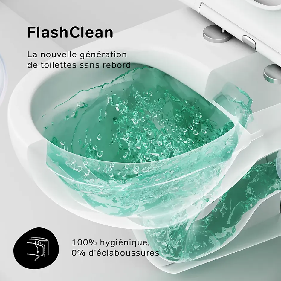 Am.Pm Europe WC suspendu céramique sans bride cuvette WC suspendu sans bord FlashClean abattant amov. frein chute softclose blanc AM.PM Hit