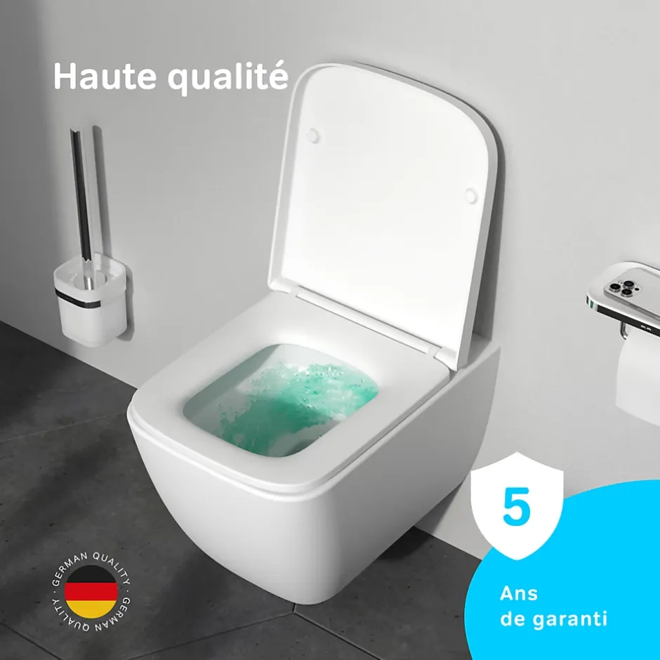 Am.Pm Europe WC suspendu céramique sans bride cuvette WC suspendu sans bord FlashClean abattant amov. frein chute softclose, blanc AM.PM Gem