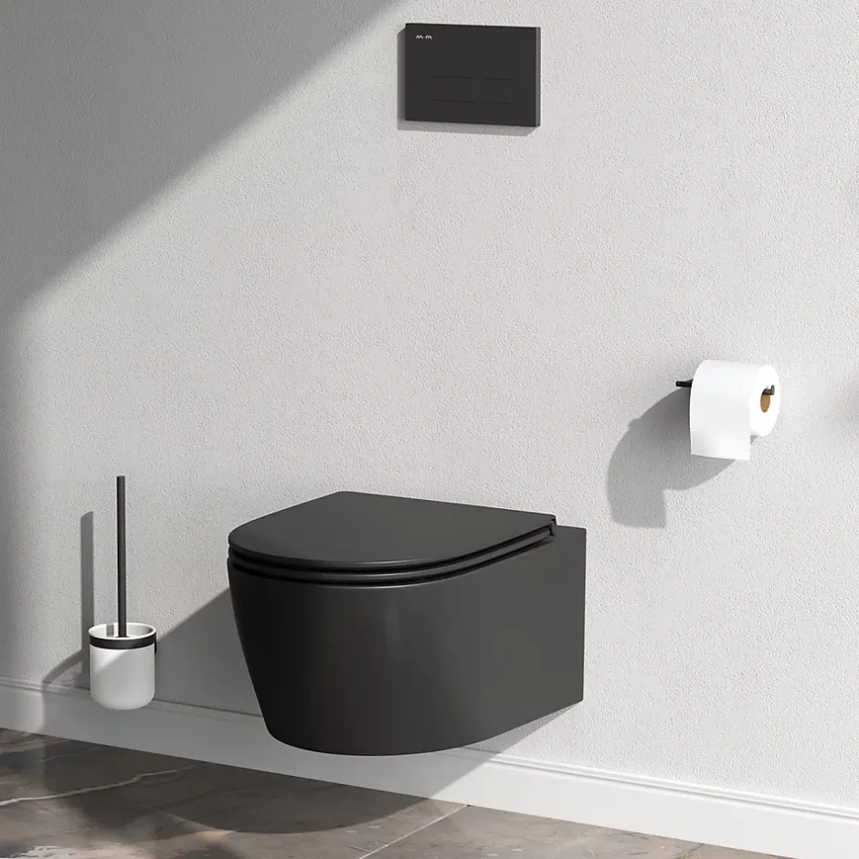 Am.Pm Europe WC suspendu céramique sans bride cuvette WC suspendu sans bord FlashClean abattant amov. frein chute softclose, Noir AM.PM X-Joy S* Wc Suspendu