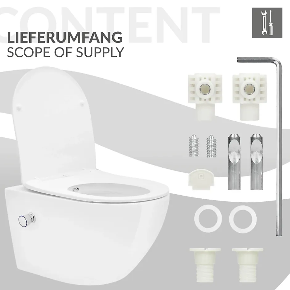Luxebath WC suspendu en céramique cuvette sans rebord long fonction bidet avec siège* Wc Suspendu