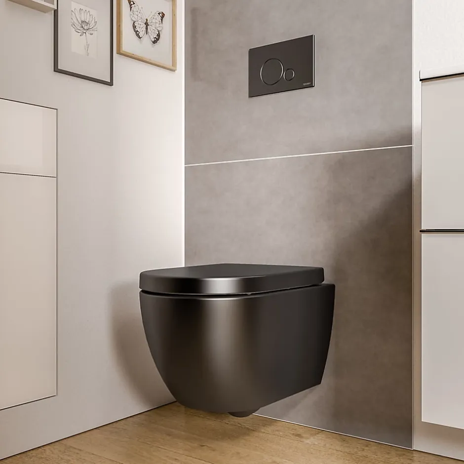 Bernstein WC suspendu Noir mat 36x53x36cm (LxPxH) sans rebord, abattant fermeture progressive + soft-close - VIREO