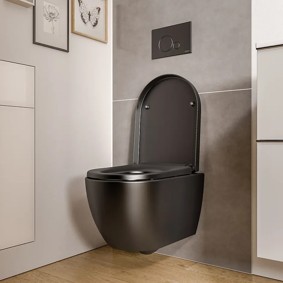 Bernstein WC suspendu Noir mat 36x53x36cm (LxPxH) sans rebord, abattant fermeture progressive + soft-close - VIREO