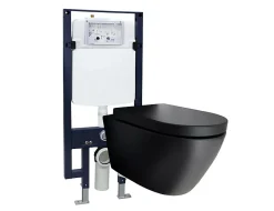 Bernstein WC suspendu noir Toilettes bâti-support pack économique - B-8030 - plaque de déclenchement Modèle 4111 satin* Wc Suspendu