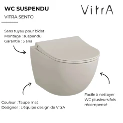 Vitra WC suspendu sans bride Sento lin + abattant