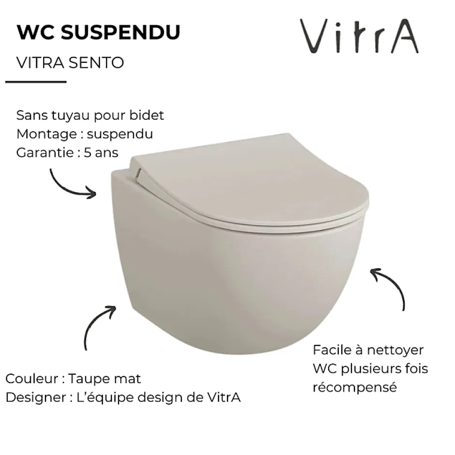 Vitra WC suspendu sans bride Sento lin + abattant