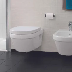 Villeroy & Boch WC suspendu sans bride VILLEROY ET BOCH Architectura + abattant + bati support GROHE + plaque de commande blanche
