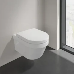 Villeroy & Boch WC suspendu sans bride VILLEROY ET BOCH Architectura + abattant + bati support GROHE + plaque de commande blanche