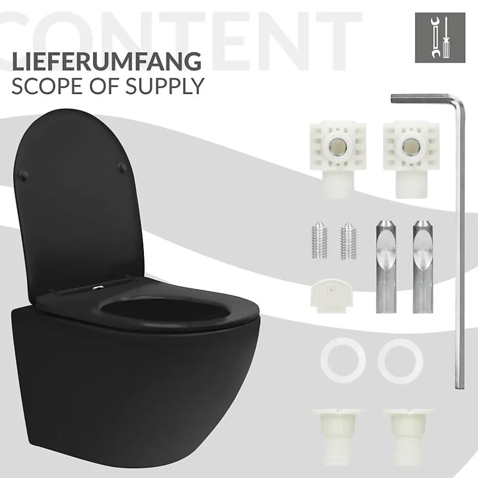Luxebath WC suspendu sans rebord court nano-revêtement noir mat céramique SoftClose* Wc Suspendu