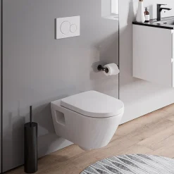 Bernstein WC suspendu sans rebord, Cuvette supendue avec abattant fermeture en douceur - 37x36x54cm - Blanc brillant - VIVEO* Wc Suspendu