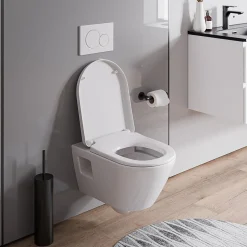 Bernstein WC suspendu sans rebord, Cuvette supendue avec abattant fermeture en douceur - 37x36x54cm - Blanc brillant - VIVEO* Wc Suspendu
