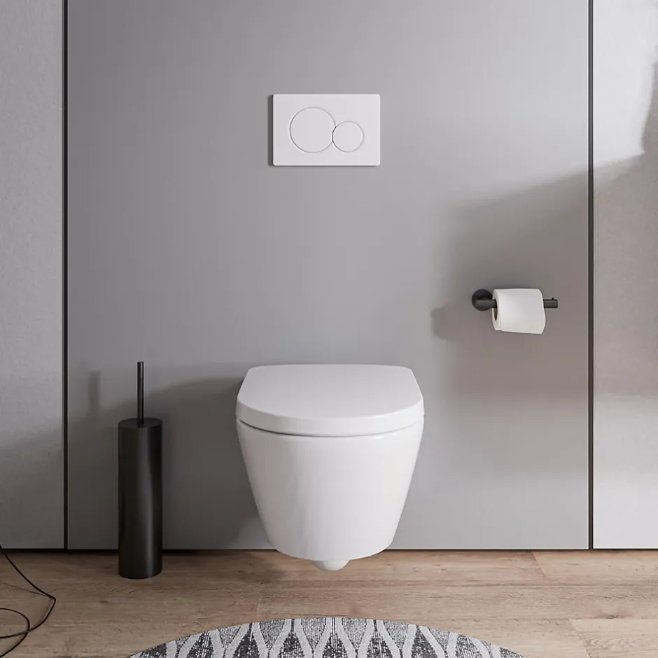 Bernstein WC suspendu sans rebord, Cuvette supendue avec abattant fermeture en douceur - 37x36x54cm - Blanc brillant - VIVEO* Wc Suspendu