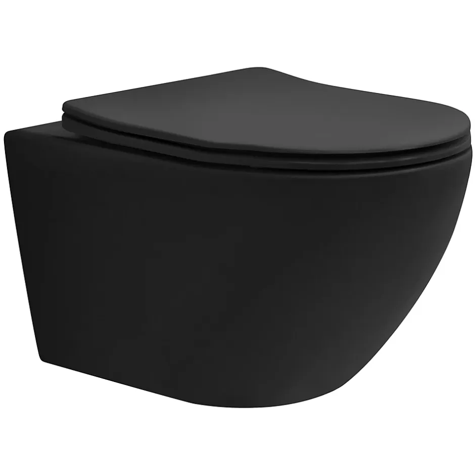 Luxebath WC suspendu sans rebord long en céramique noir mat avec siège de WC Softclose