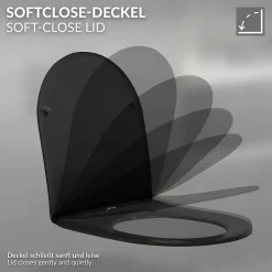 Luxebath WC suspendu sans rebord long en céramique noir mat avec siège de WC Softclose
