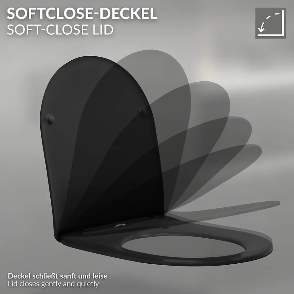 Luxebath WC suspendu sans rebord long en céramique noir mat avec siège de WC Softclose