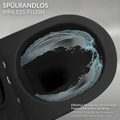 Luxebath WC suspendu sans rebord long en céramique noir mat avec siège de WC Softclose