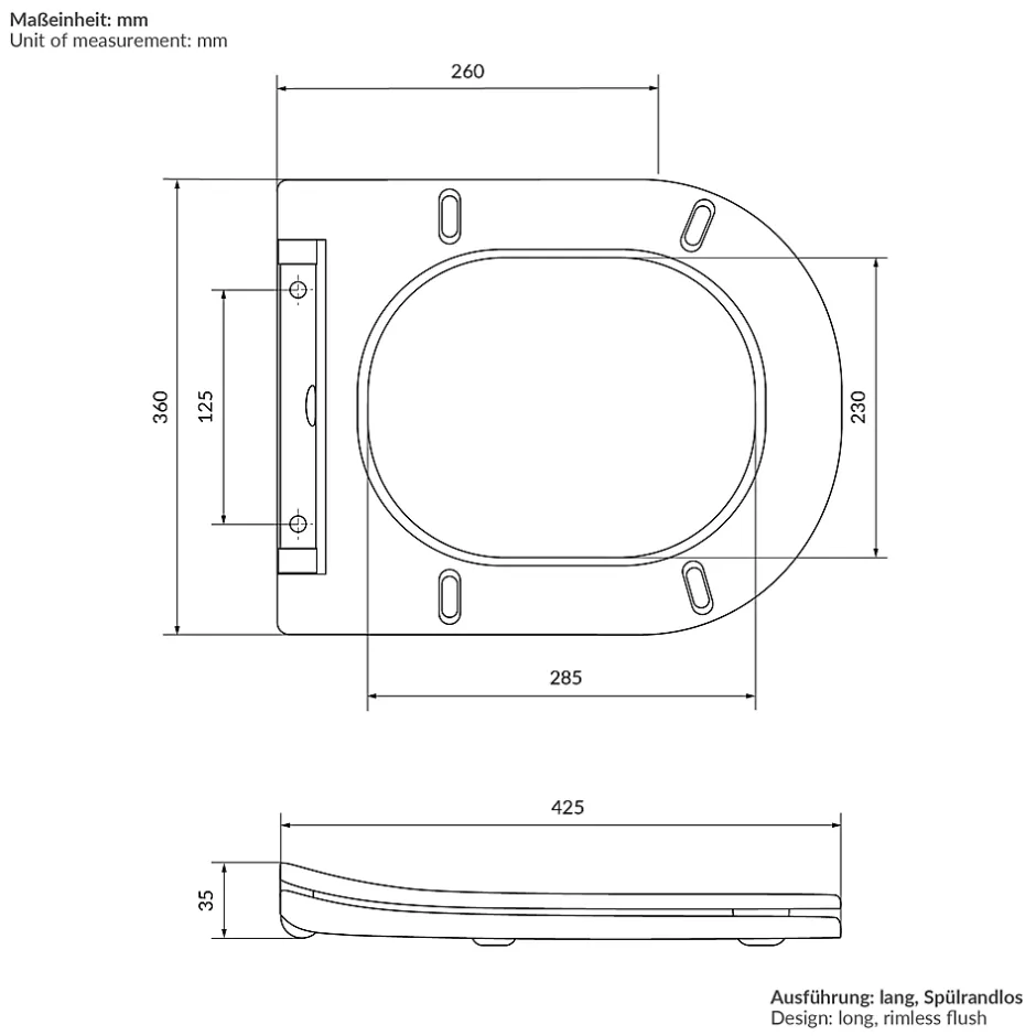 Luxebath WC suspendu sans rebord long en céramique noir mat avec siège de WC Softclose