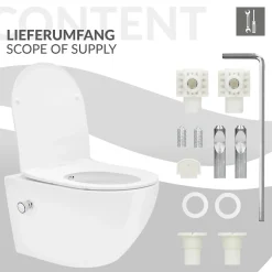 Luxebath WC suspendu sans rebord nano revêtement fonction bidet long blanc céramique