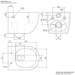 Luxebath WC suspendu sans rebord nano revêtement fonction bidet long blanc céramique