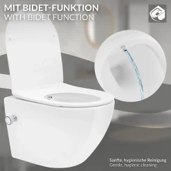 Luxebath WC suspendu sans rebord nano revêtement fonction bidet blanc céramique* Wc Suspendu