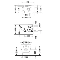 Duravit WC suspendu, Toilettes suspendues sans rebord avec abattant fermeture en douceur - 37,2x32x57,5cm - Blanc mat - DuraVento