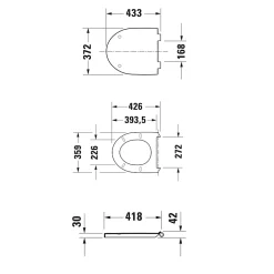 Duravit WC suspendu, Toilettes suspendues sans rebord avec abattant fermeture en douceur - 37,2x32x57,5cm - Blanc mat - DuraVento