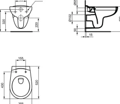 Porcher WC suspendu 355x520x370 Rimless (P006701)* Wc Suspendu