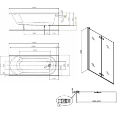 Kolo by Geberit 170x70 cm Ensemble baignoire Opal Plus universelle +Pare baignoire pliable, 2 volets chrome + pieds (XWP1270000-SETP2)