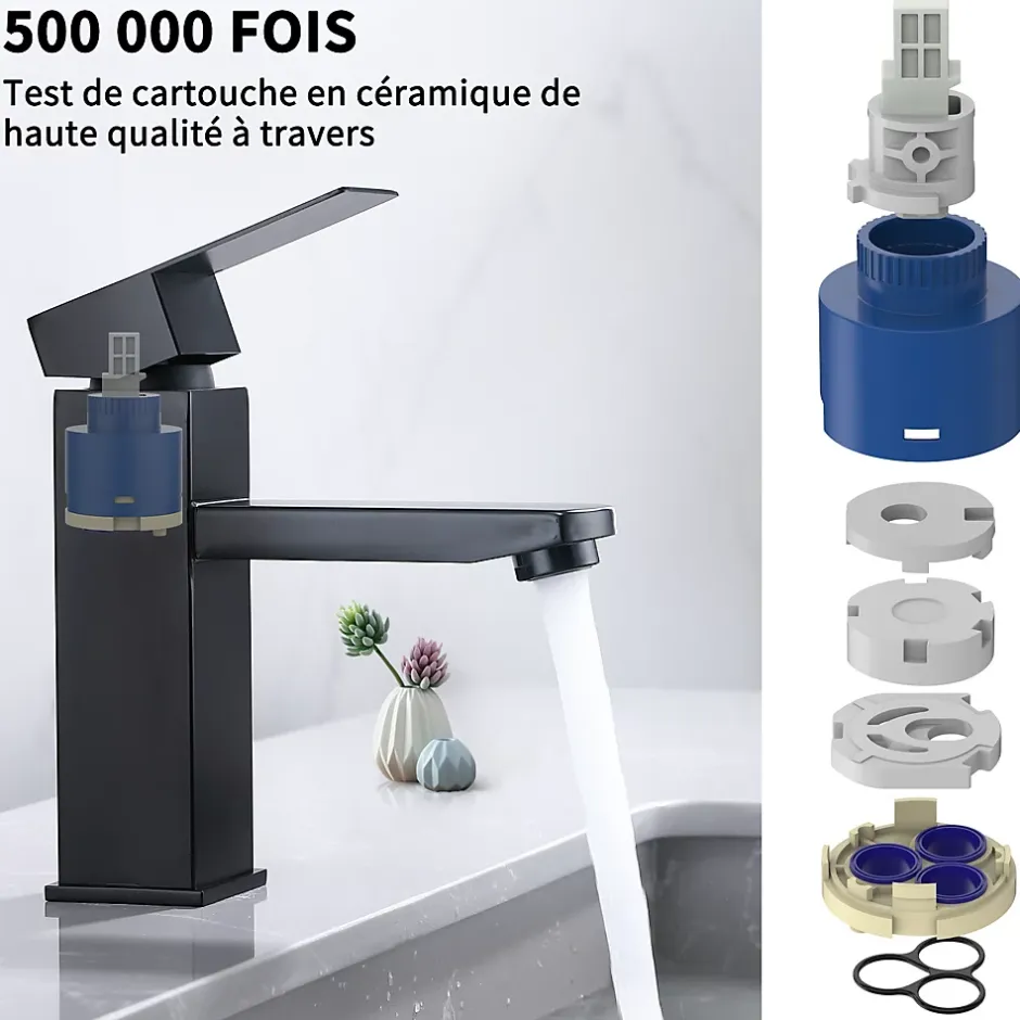 Homelody 2x Robinet Salle Bain Noir acier inoxidable avec Poignée Carrée Mitigeur lavabo Eau Froide Chaude Disponible Robinetterie