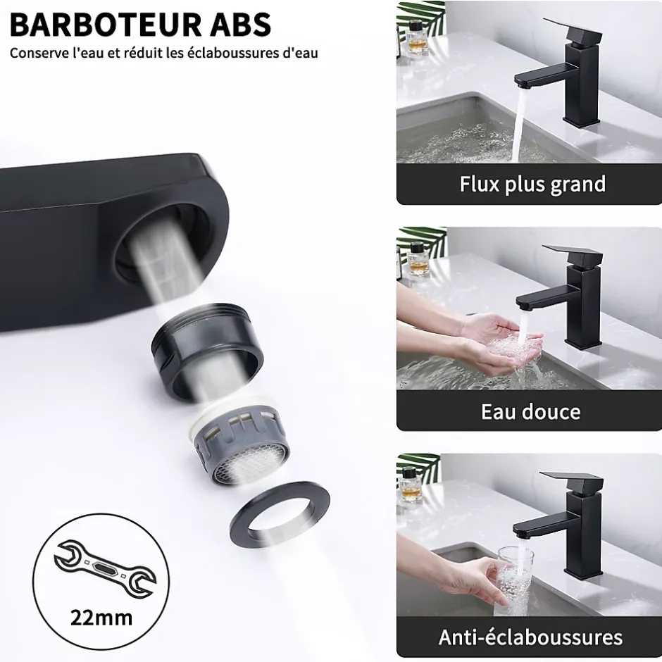 Homelody 2x Robinet Salle Bain Noir acier inoxidable avec Poignée Carrée Mitigeur lavabo Eau Froide Chaude Disponible Robinetterie