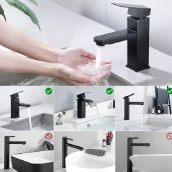 Homelody 2x Robinet Salle Bain Noir acier inoxidable avec Poignée Carrée Mitigeur lavabo Eau Froide Chaude Disponible Robinetterie