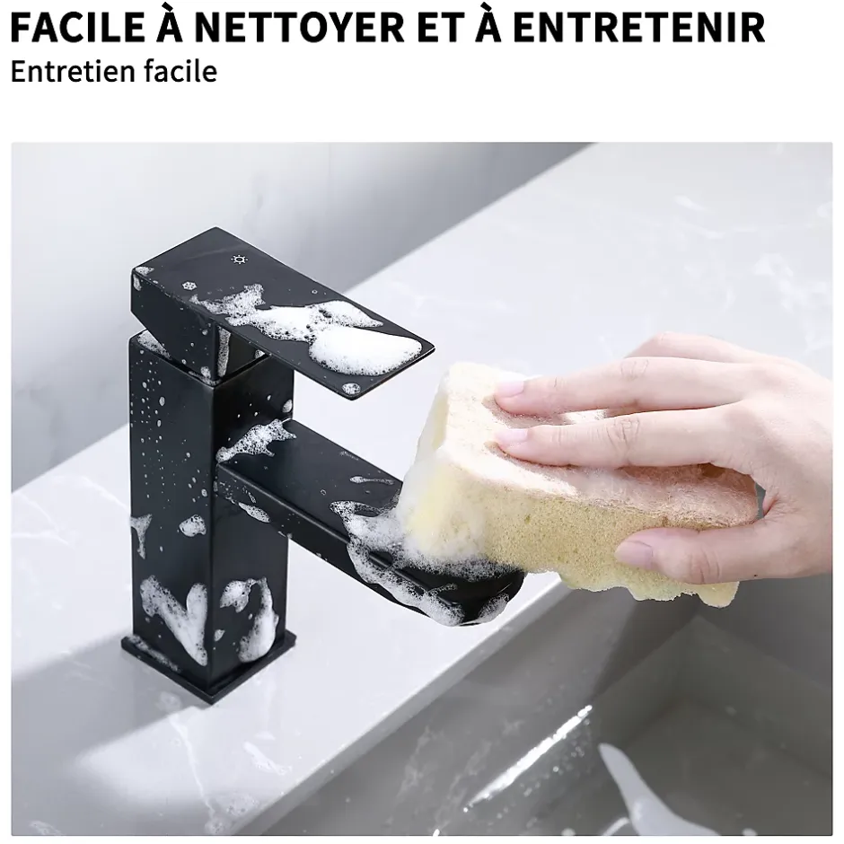Homelody 2x Robinet Salle Bain Noir acier inoxidable avec Poignée Carrée Mitigeur lavabo Eau Froide Chaude Disponible Robinetterie