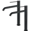 Homelody 2x Robinet Salle de Bain Haut Bec Pivotant Vasque Mitigeur de Lavabo Noir Mat Robinet en Inox SS304 pour Salle de Bain* Robinet Lavabo Et Vasque