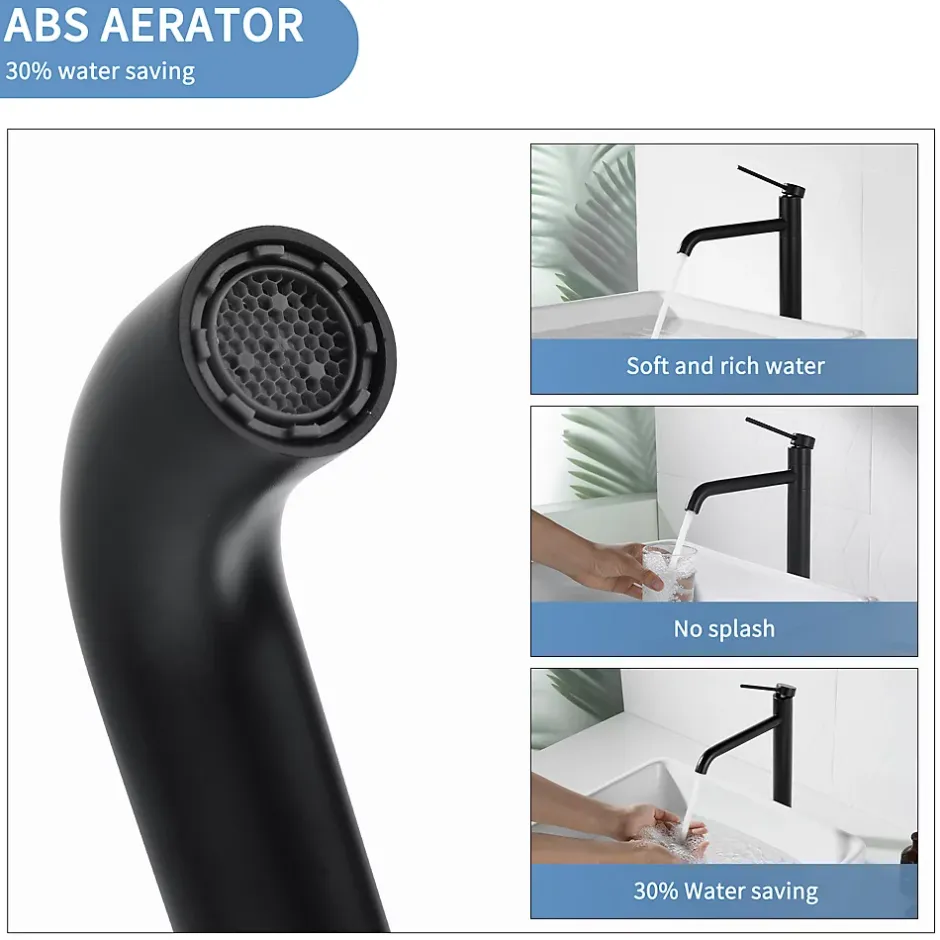 Homelody 2x Robinet Salle de Bain Haut Bec Pivotant Vasque Mitigeur de Lavabo Noir Mat Robinet en Inox SS304 pour Salle de Bain* Robinet Lavabo Et Vasque