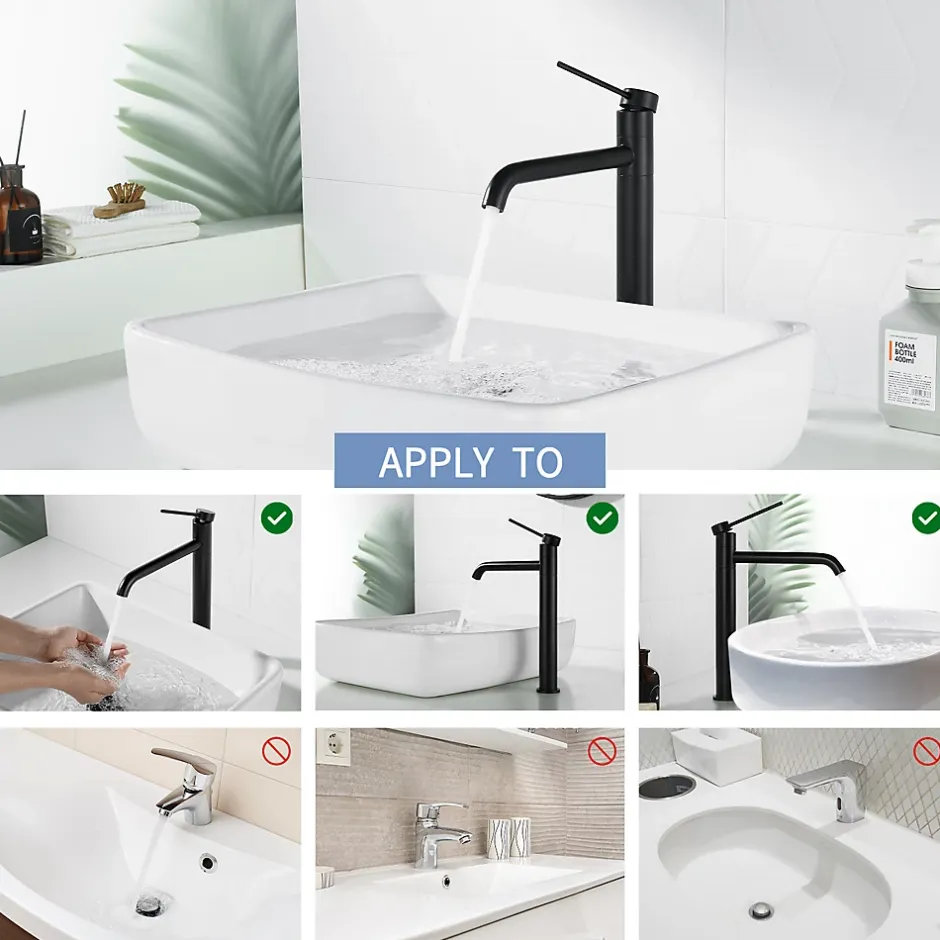 Homelody 2x Robinet Salle de Bain Haut Bec Pivotant Vasque Mitigeur de Lavabo Noir Mat Robinet en Inox SS304 pour Salle de Bain* Robinet Lavabo Et Vasque