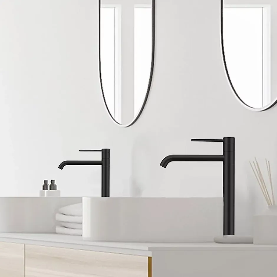 Homelody 2x Robinet Salle de Bain Haut Bec Pivotant Vasque Mitigeur de Lavabo Noir Mat Robinet en Inox SS304 pour Salle de Bain* Robinet Lavabo Et Vasque