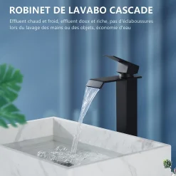 Homelody 2x Robinet Salle de Bain Noir Cascade Bec Haut Mitigeur de Lavabo Robinetterie en Acier Inox pour lavabo et vasque Design Moderne