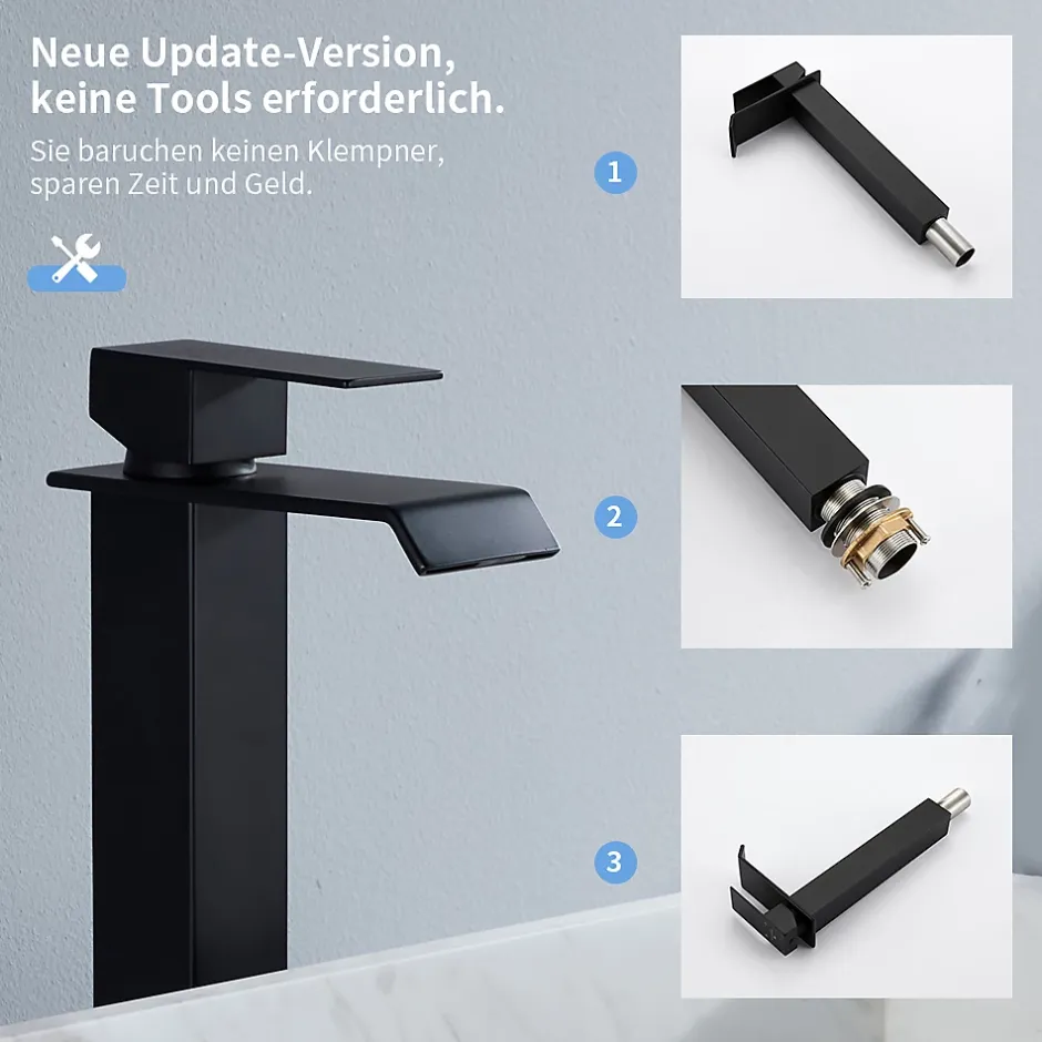 Homelody 2x Robinet Salle de Bain Noir Cascade Bec Haut Mitigeur de Lavabo Robinetterie en Acier Inox pour lavabo et vasque Design Moderne