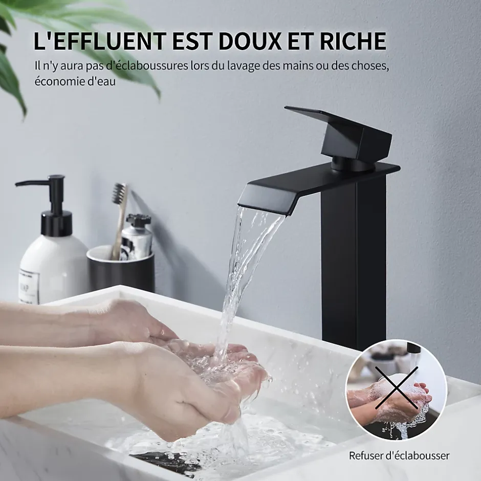 Homelody 2x Robinet Salle de Bain Noir Cascade Bec Haut Mitigeur de Lavabo Robinetterie en Acier Inox pour lavabo et vasque Design Moderne