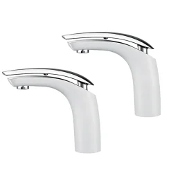 Homelody 2x Robinets Salle de Bain Mitigeur de Lavabo en Laiton de Qualité Blanc Chromé Robinetterie pour Lavabo Hauteur sous Bec 125mm