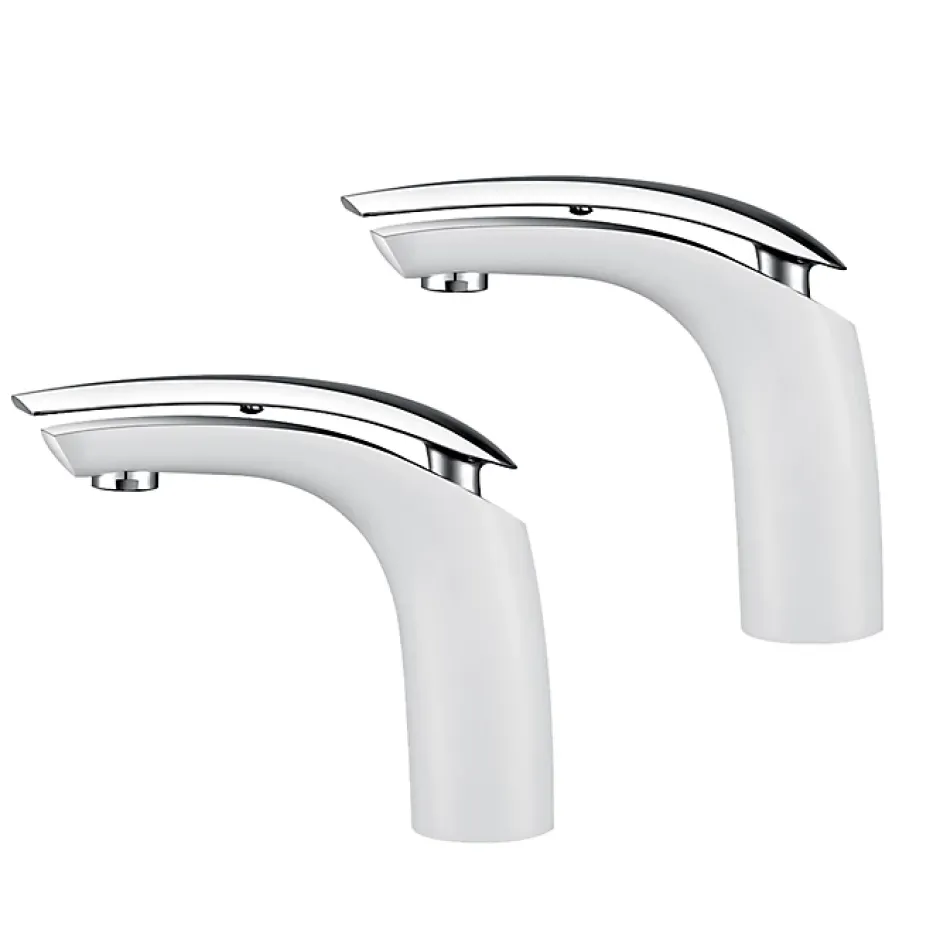 Homelody 2x Robinets Salle de Bain Mitigeur de Lavabo en Laiton de Qualité Blanc Chromé Robinetterie pour Lavabo Hauteur sous Bec 125mm