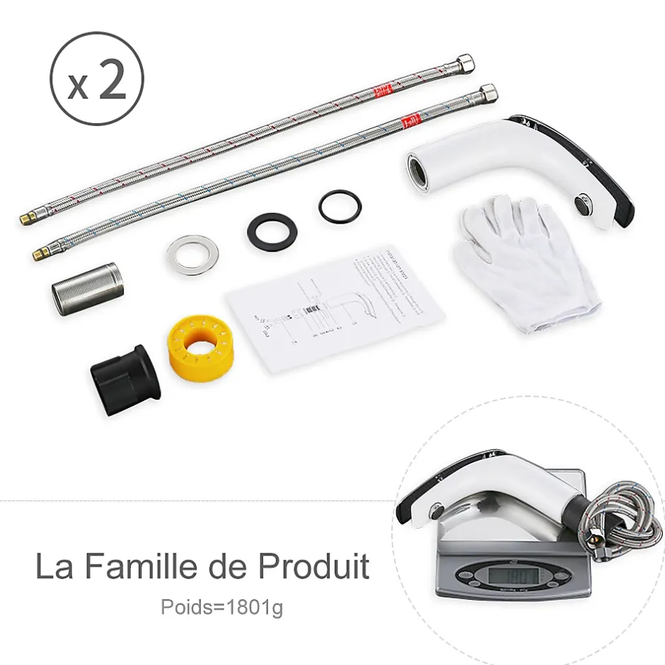 Homelody 2x Robinets Salle de Bain Mitigeur de Lavabo en Laiton de Qualité Blanc Chromé Robinetterie pour Lavabo Hauteur sous Bec 125mm