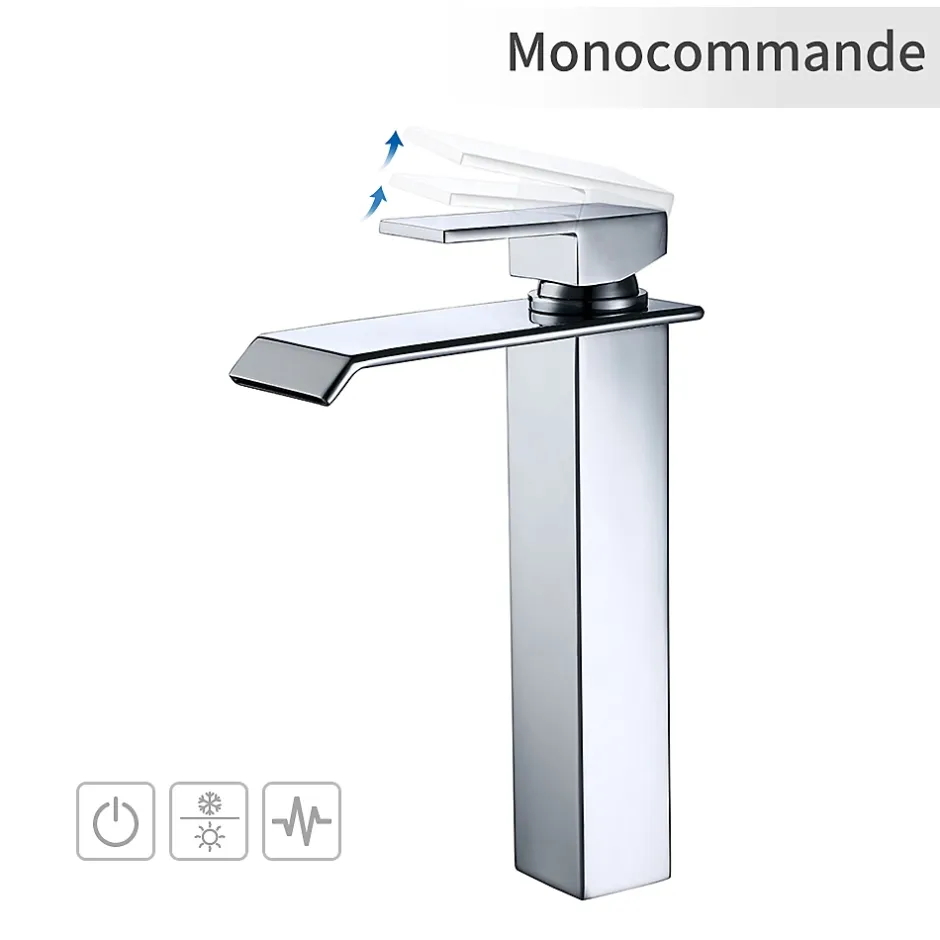 Homelody 2x Robinets Salle de Bain Cascade Mitigeurs de Lavabo Bec Haut Robinets de Lavabo Chromé Robinetteries pour Vasque Design Moderne