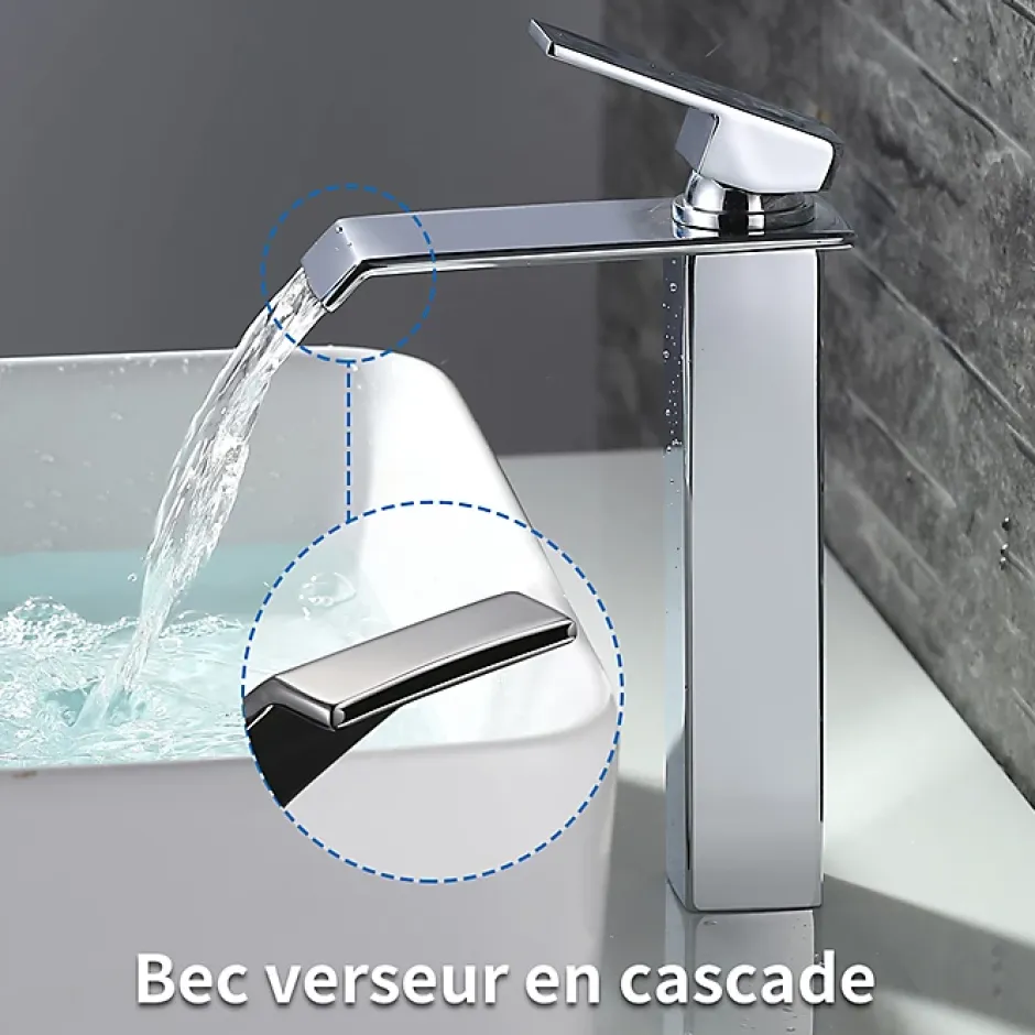 Homelody 2x Robinets Salle de Bain Cascade Mitigeurs de Lavabo Bec Haut Robinets de Lavabo Chromé Robinetteries pour Vasque Design Moderne