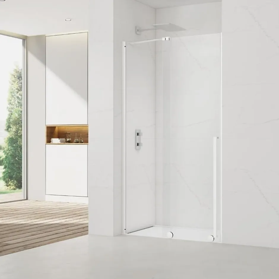 Swiss Aqua Technologies X-MOTION Porte de douche 110x200cm Coulissante, anticalcaire avec profilé blanc (SATBWIXM110NIKAB)